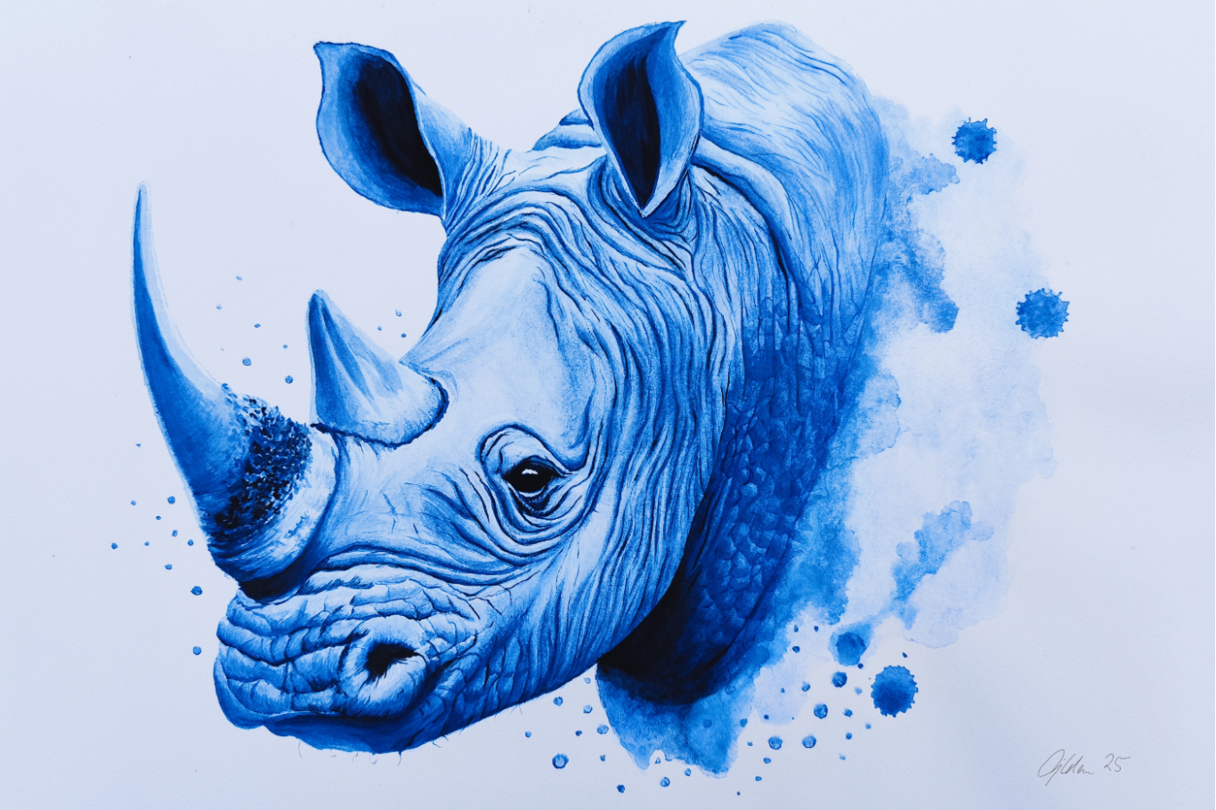 blaues Nashorn ein schönes Aquarell von einem blauen Nashorn